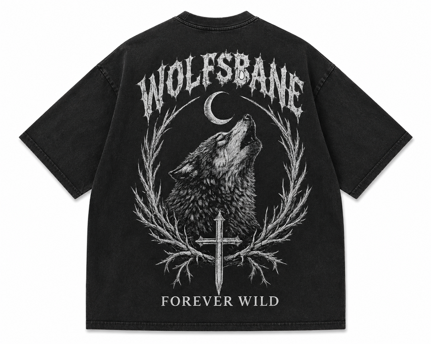 WOLFSBANE Forever Wild Fade Wash Oversized Tee 🐺🌙