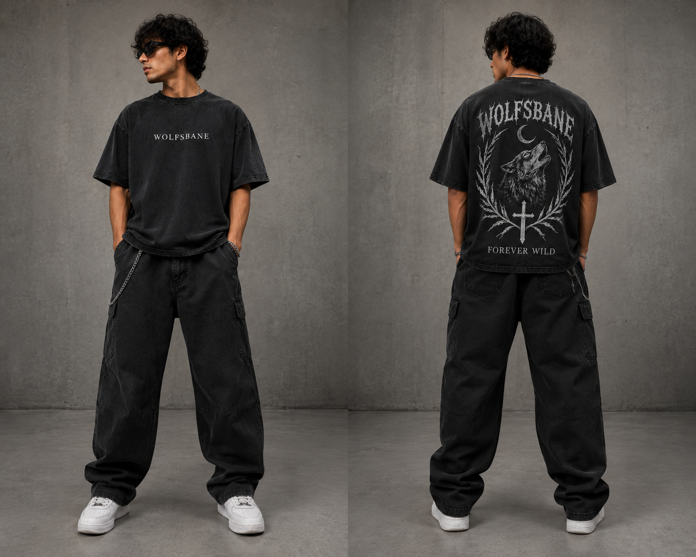 WOLFSBANE Forever Wild Fade Wash Oversized Tee 🐺🌙