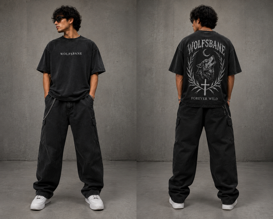 WOLFSBANE Forever Wild Fade Wash Oversized Tee 🐺🌙